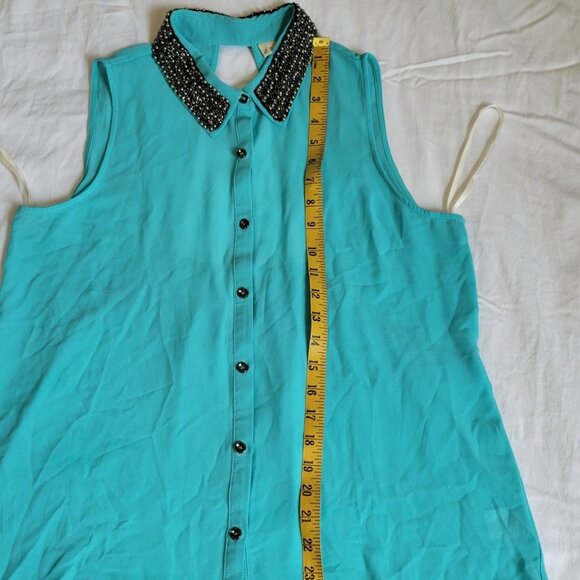Andree Large women turquoise sheer shirt beadwork on color - Picture 7 of 16